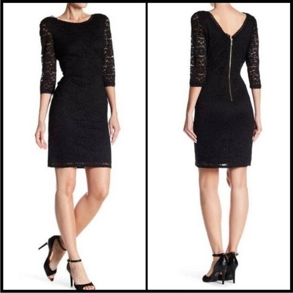 Eliza J Black Lace Overlay 3/4 Sleeve Sheath Dress, Size 2 NWOT - Picture 11 of 11